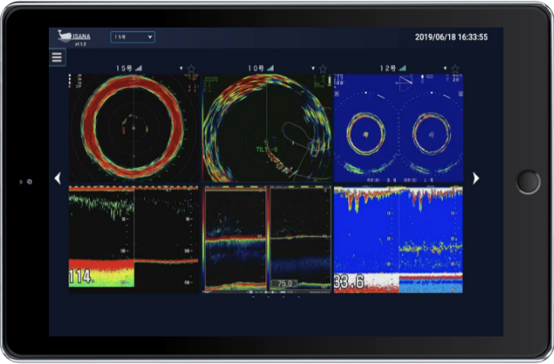 タブレットでソナーと魚探の画像、船上の映像を共有する